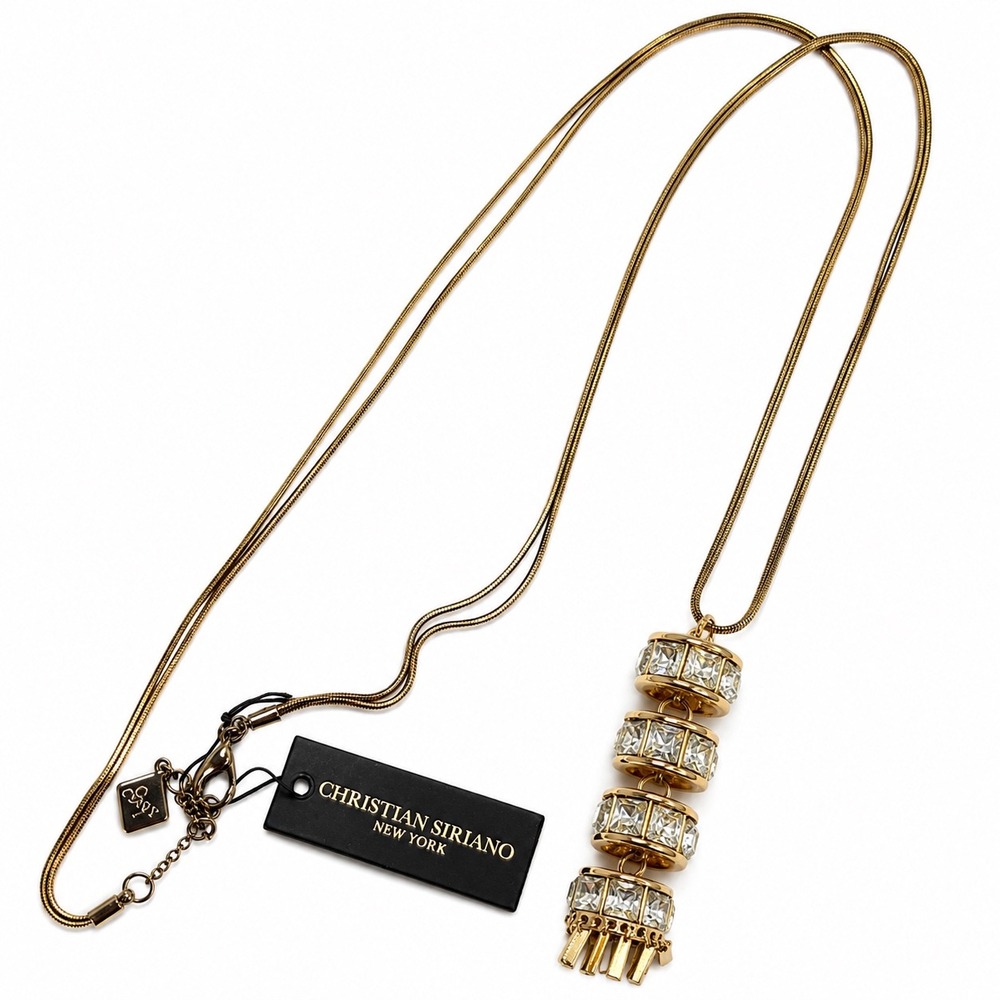 NWT Christian Siriano Crystal Tassel Necklace Gold Tone Statement Glam